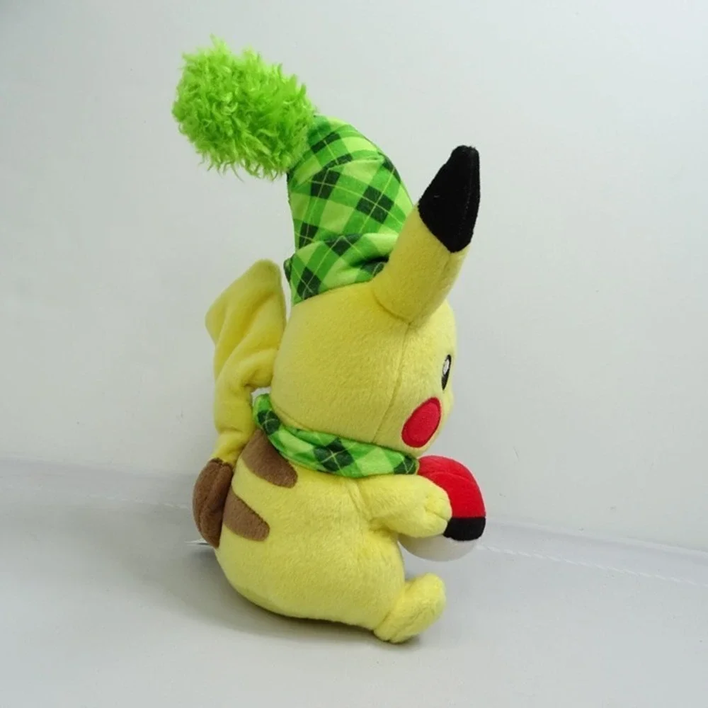 Pikachu Pokemon Green Plaid Santa Hat‎ Plush 10